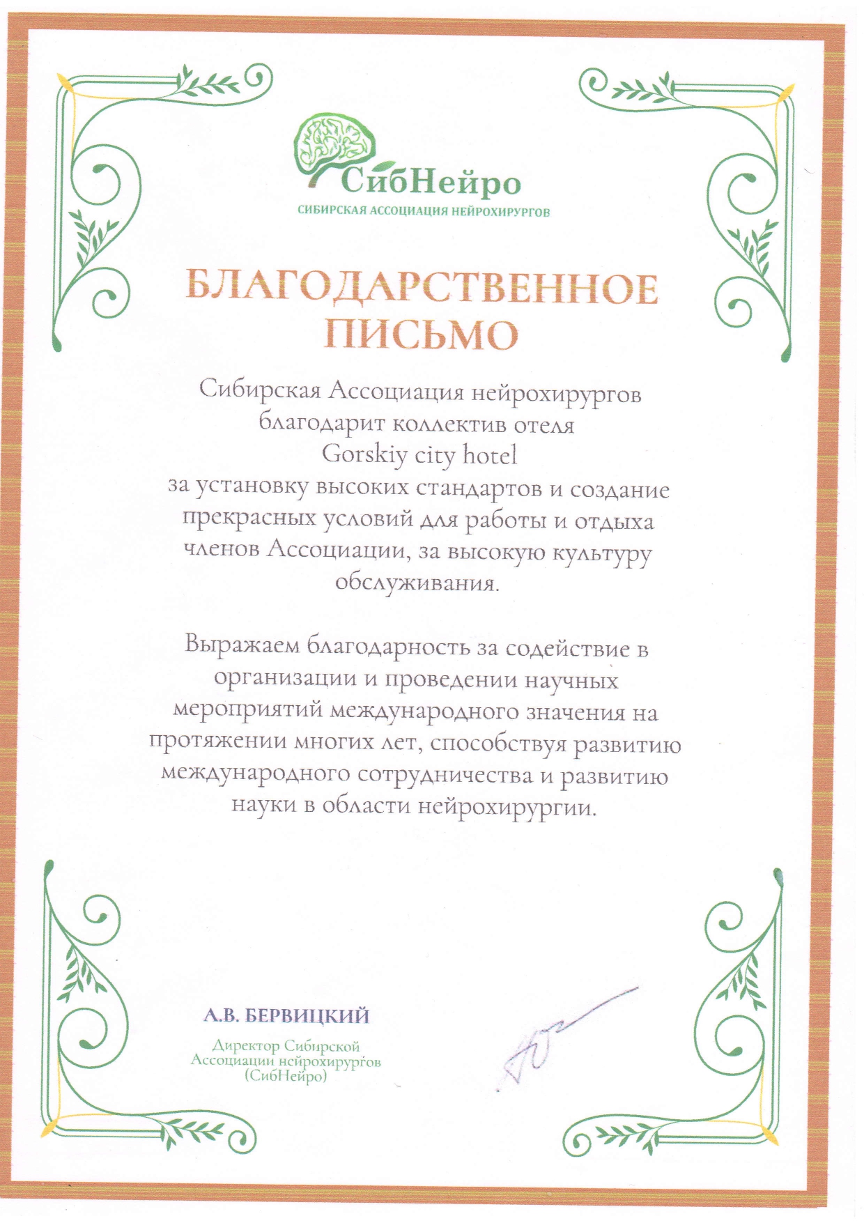 Благодарность СибНейро
